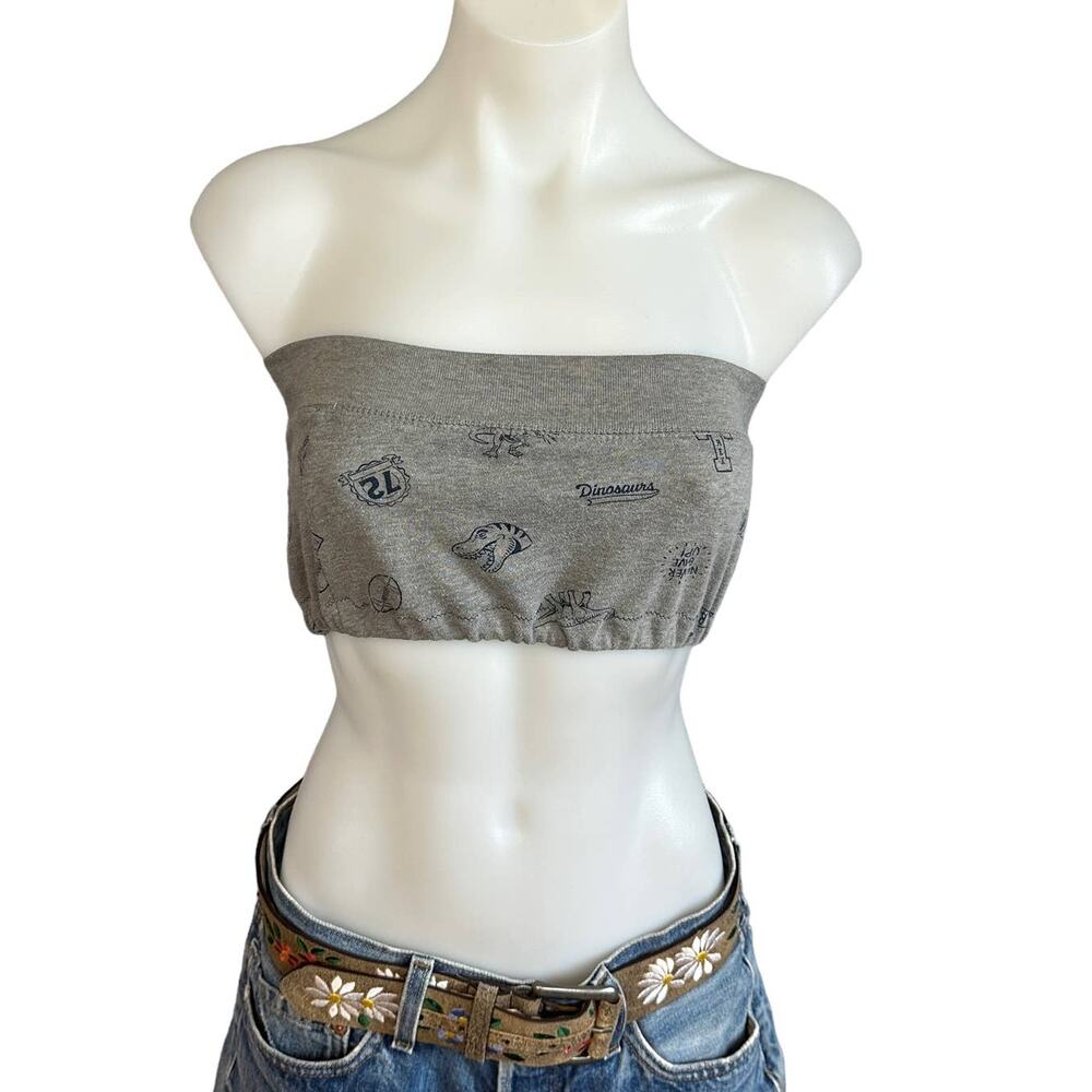 Dinosaur T-Rex Gray Bandeau Tube Top XS Kidcore Original Unique One of a kind
